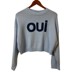 Sincerely Jules | NWT Blue “Oui” Oversized Knit Crewneck Sweater M